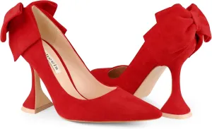 Zzheels Women's 3.74" Bow Pumps Pointed Toe Triangle Heel Pump Wedding Shoes