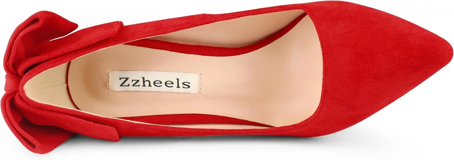 Zzheels Women's 3.74" Bow Pumps Pointed Toe Triangle Heel Pump Wedding Shoes