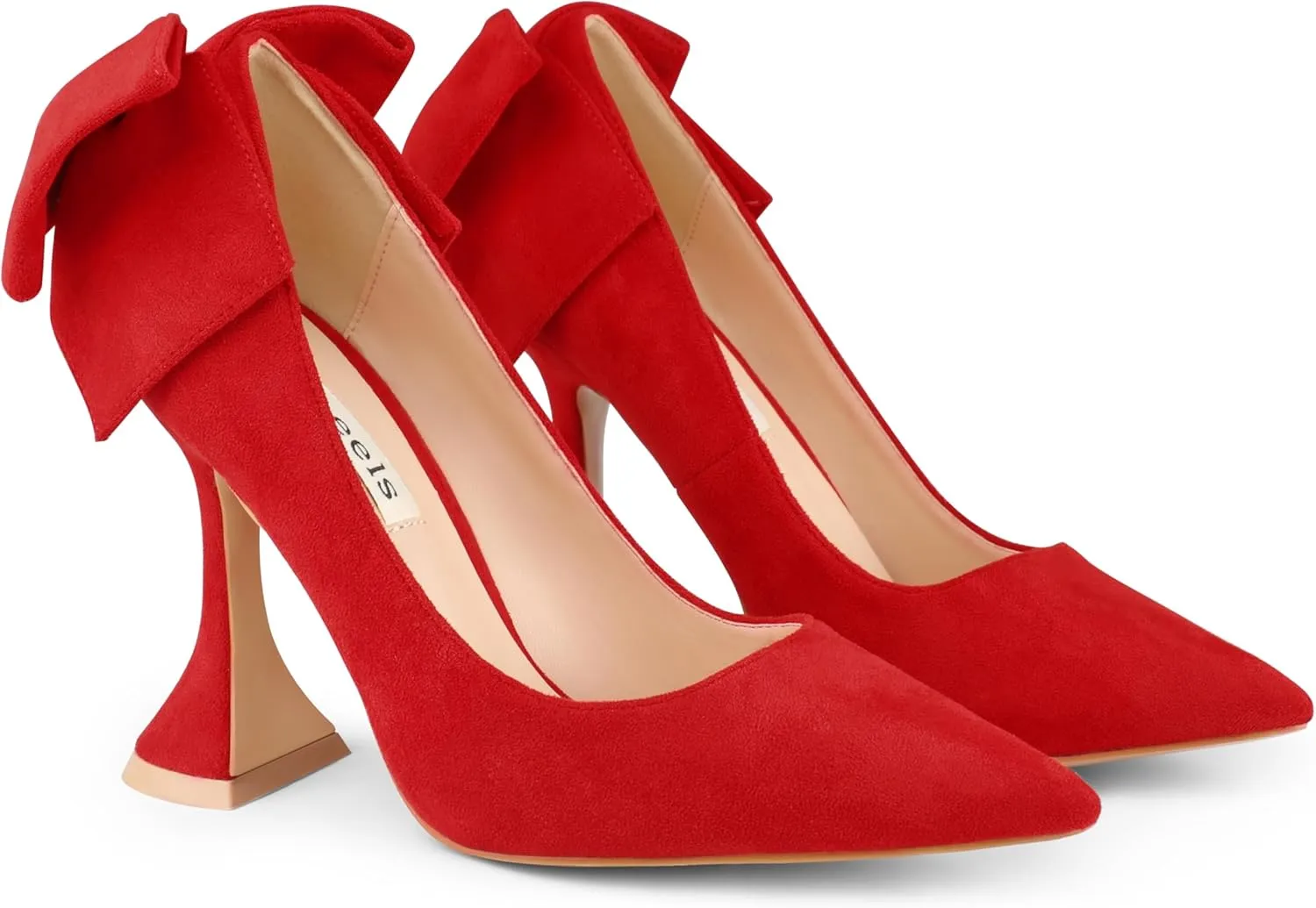 Zzheels Women's 3.74" Bow Pumps Pointed Toe Triangle Heel Pump Wedding Shoes